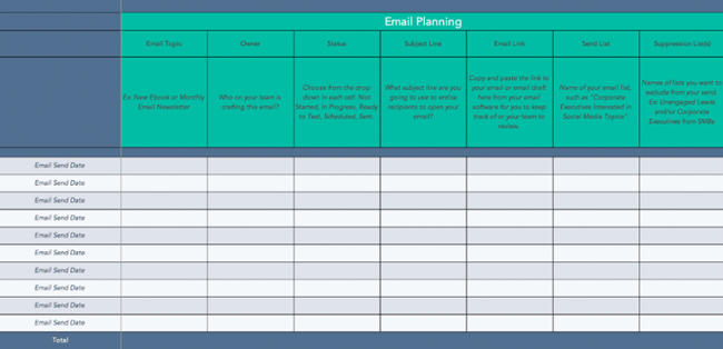 free marketing planner Microsoft Excel template: email marketing 