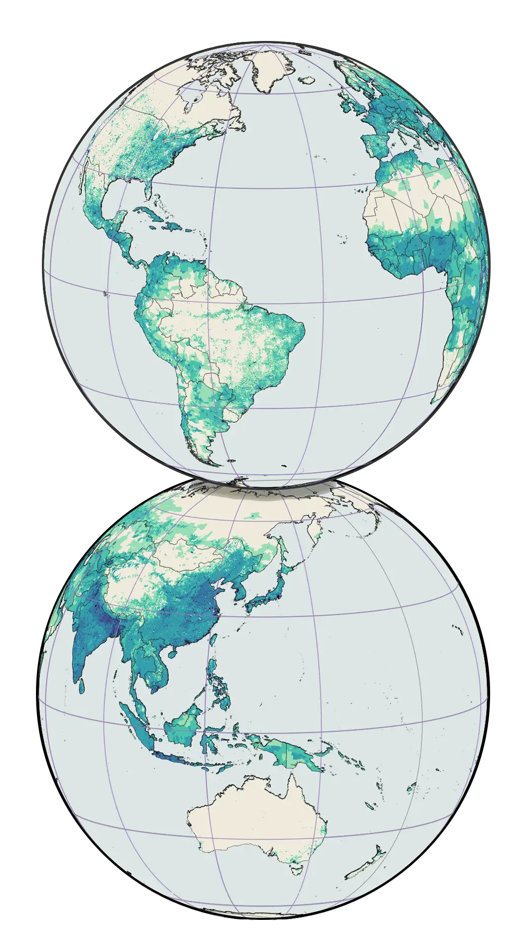 Zemljevid sveta, ki prikazuje svetovno prebivalstvo
