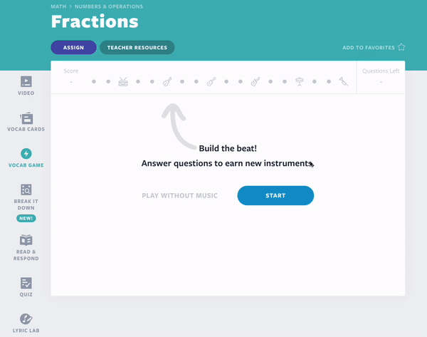 Vocab Game about Fractions