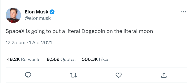 Elon Musk twittert, dass er einen Dogecoin auf den Mond bringen wird