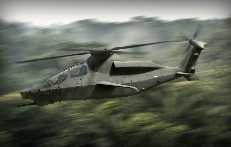 Một nghệ sĩ thể hiện một Máy bay Trinh sát Tấn công Tương lai tiềm năng của Quân đội Hoa Kỳ, hoặc FARA. Một nhà thầu vẫn chưa được chọn để chính thức chế tạo chiếc trực thăng tiên tiến này.