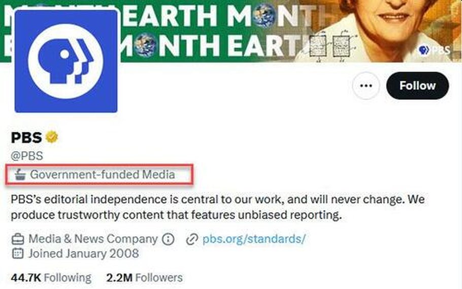 Offentligt finansierad PBS ansluter sig till offentligt finansierad NPR genom att lämna Twitter i ett huff efter att ha blivit stämplad som "offentligt finansierad", twittrade Musk