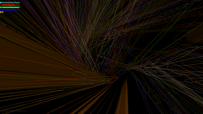 Zrzut ekranu z Relative Hell, zręcznościowej strzelanki wykorzystującej złożoną geometrię.