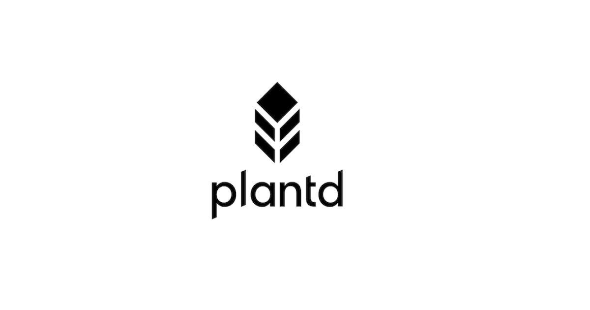 A black logo with the word 'PLANTD'