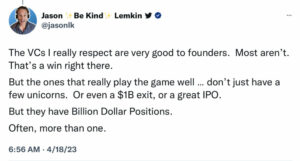 The Very Best VCs Have Billion Dollar Positions.  Not Just Billion Dollar StartUps.