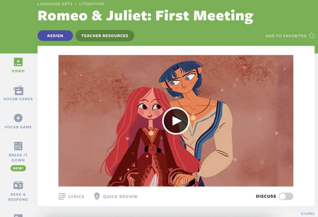 Okładka edukacyjnej lekcji wideo Romeo i Julia: Pierwsze spotkanie