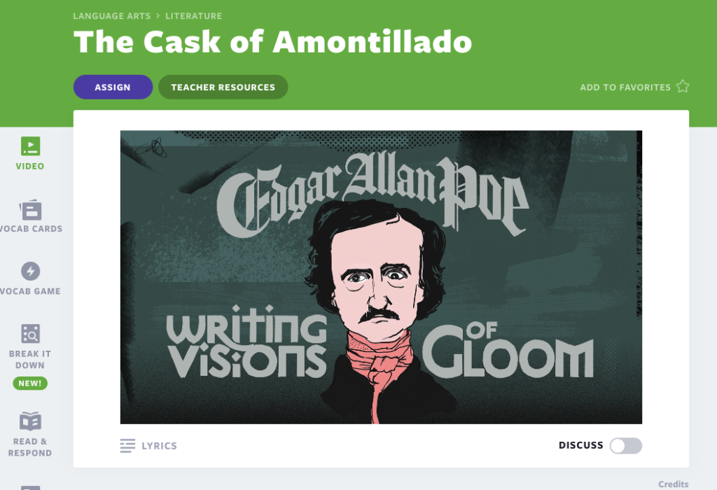 Cover der Lernvideolektion „Cask of Amontillado“.