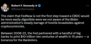 美国总统候选人罗伯特肯尼迪提倡将比特币作为避风港