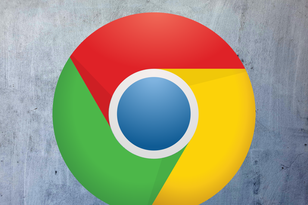 Chrome logo on a blueish concrete background