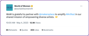 Artfest pomlad 2023 Obvestilo o partnerstvu: World of Women x MakersPlace