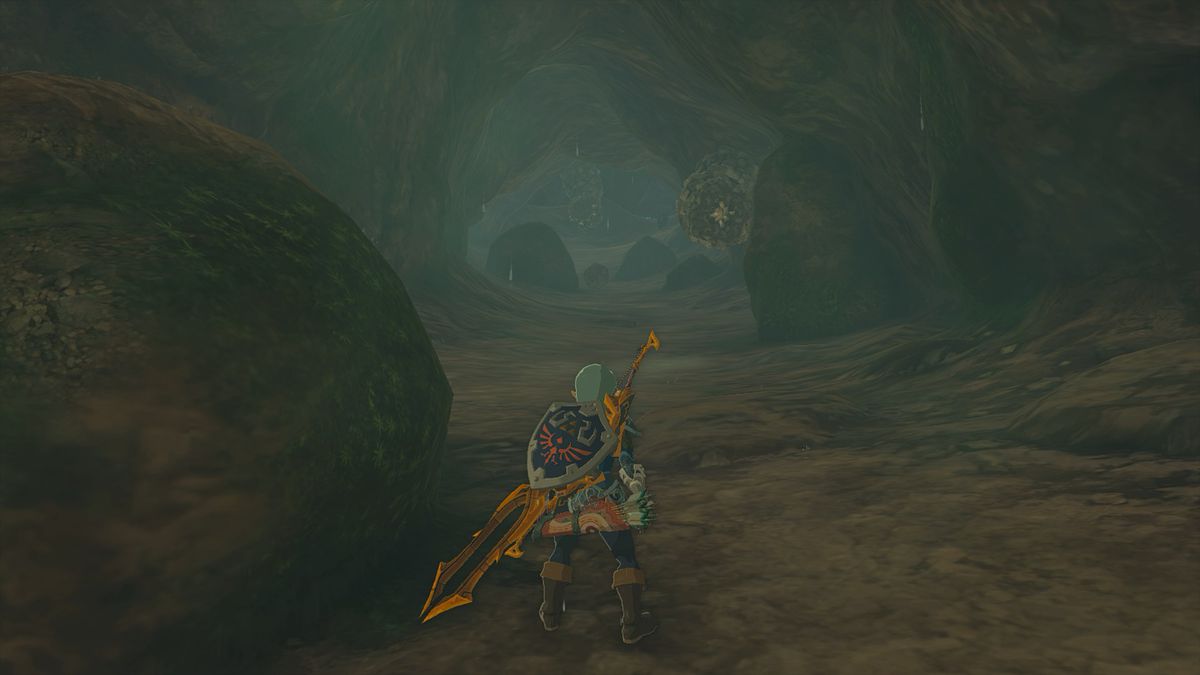Two Rock Likes hanging from the ceiling of the Mount Dunsel Cave on the way to the Bamitok Shrine in The Legend of Zelda: Tears of the Kingdom.