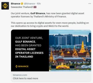 Ühisettevõte Binance saab Tais litsentsi | BitPinas