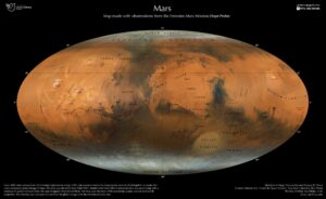 מתן גוון של צבע למפת מאדים באדיבות ה- Hope Orbiter של איחוד האמירויות