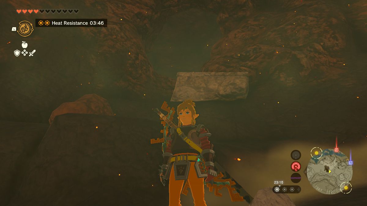 Link steht am Eingang zur Goronbi-Flusshöhle in Zelda Tears of the Kingdom.