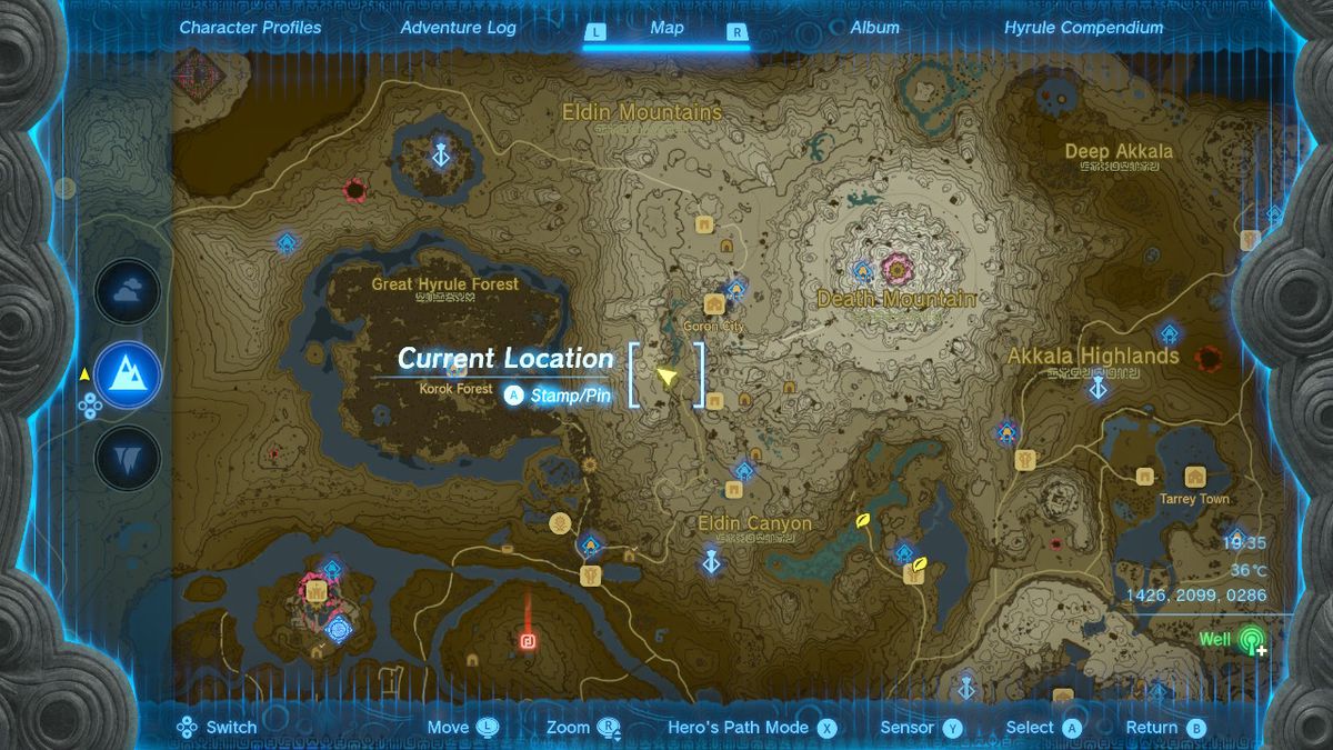Sebuah peta menunjukkan lokasi Gua Sungai Goronbi di Zelda Air Mata Kerajaan.