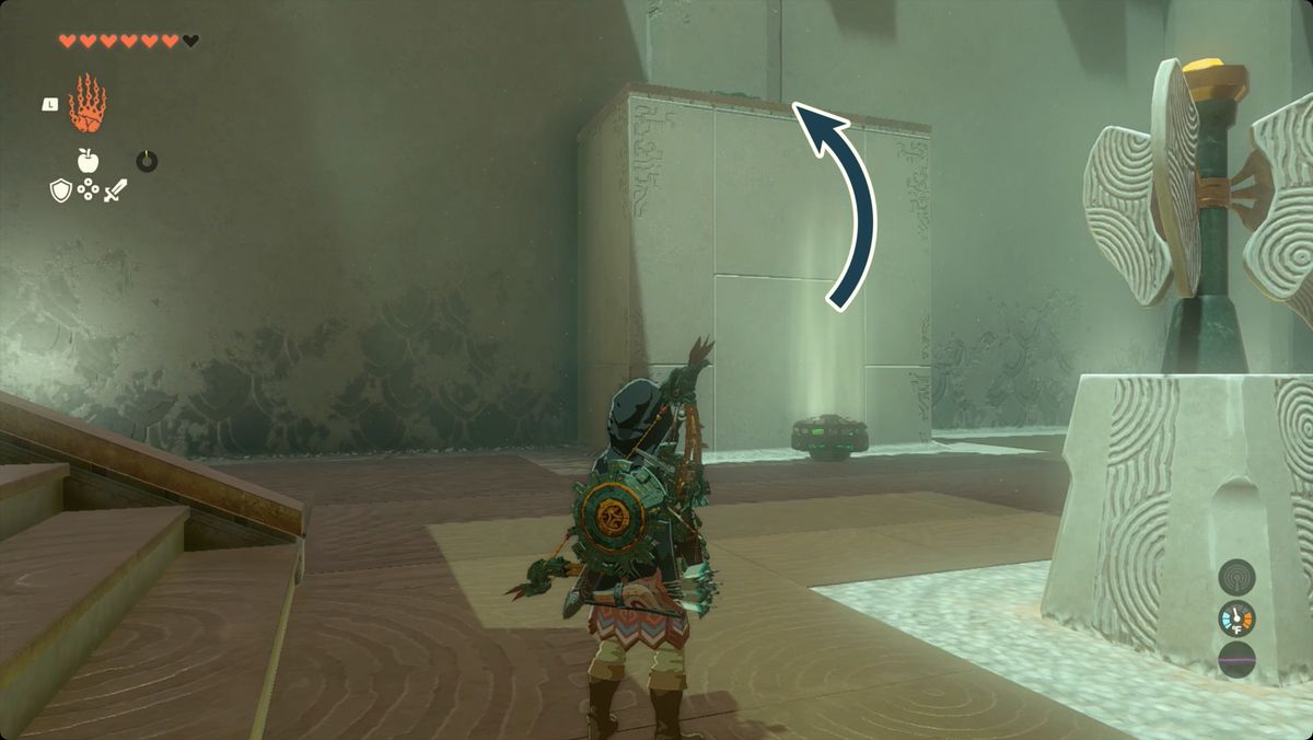 The Legend of Zelda: Tears of the Kingdom Link creating an updraft with a Zonai fan.