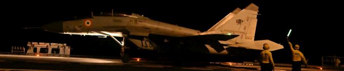MiG-29K landet bei Jungfernnacht auf dem INS Vikrant