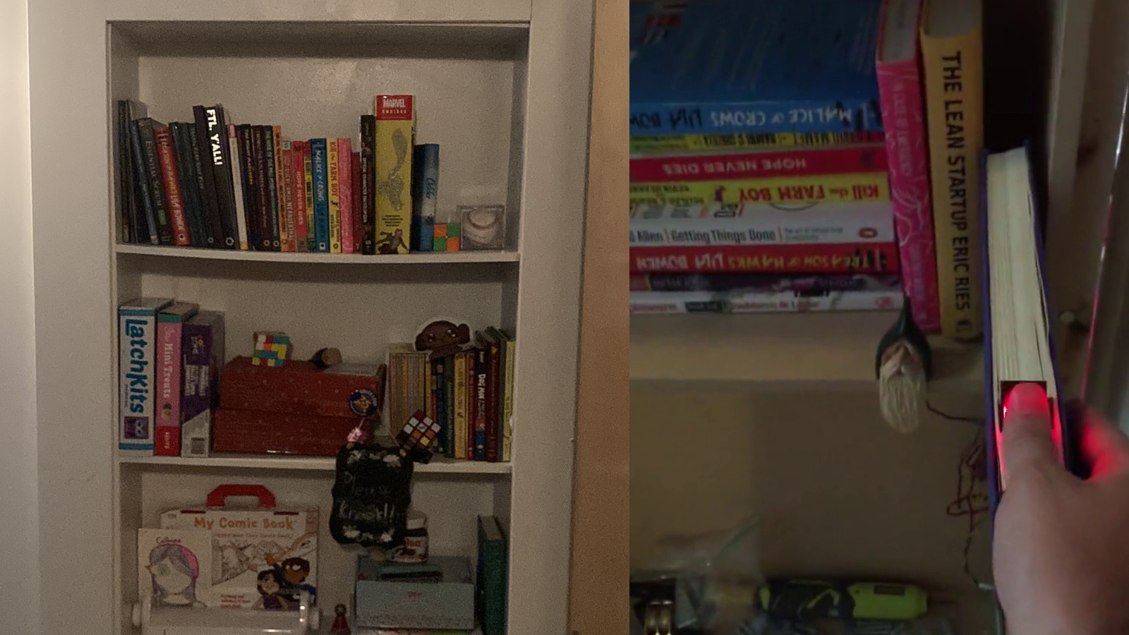 Geheime boekenplankdeur maakt gebruik van verborgen vingerafdrukscanner