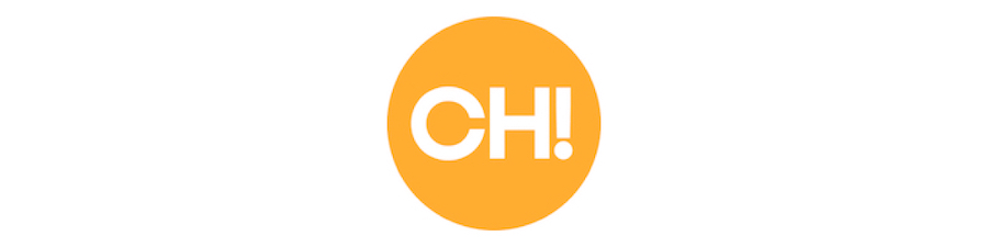En oransje sirkel med bokstavene C og H i midten i hvitt, etterfulgt av et forklaringspunkt