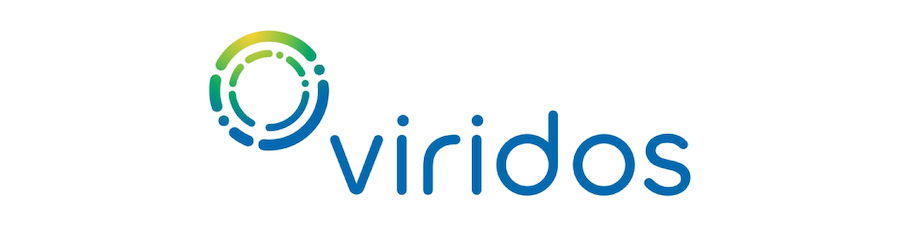 Le mot « Viridos » en bleu, à côté d'un ensemble de cercles verts, jaunes et bleus