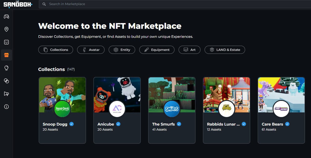 NFT pazarının ekran görüntüsü.