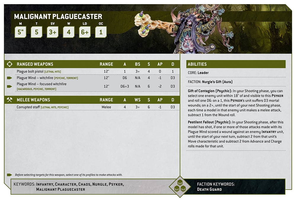 Warhammer 40k Death Guard Faction Focus Malignant Plaguecaster Datasheet