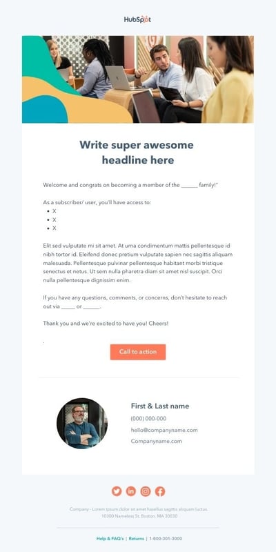 free welcome Email Template to send to customers