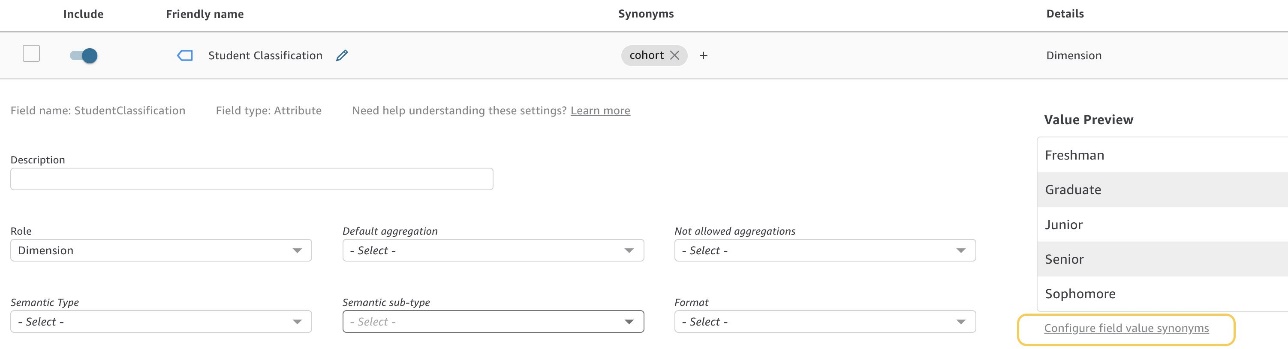 Configure Q value synonyms