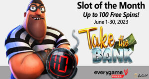Everygame Poker награждает до 100 бесплатных вращений в слоте Take The Bank