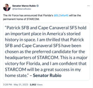 Florida Space Coast valts ut som hem för US Space Force utbildningskommando