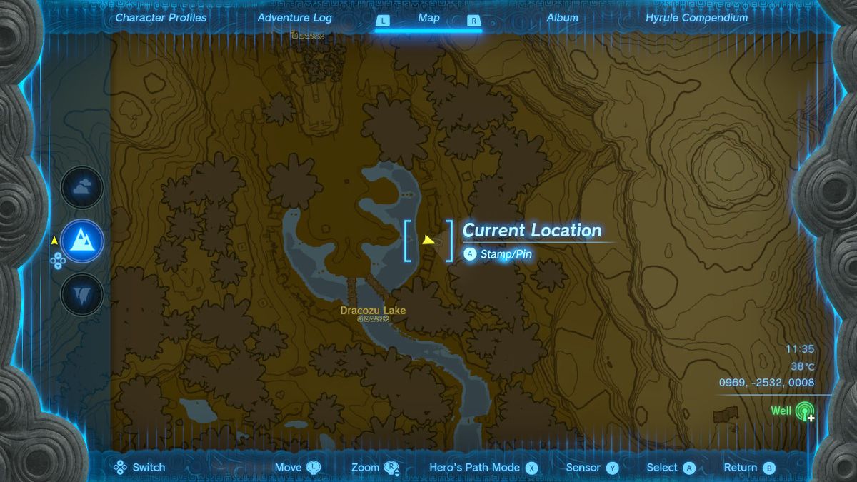 A map shows the location of Dracozu Lake in Zelda Tears of the Kingdom.
