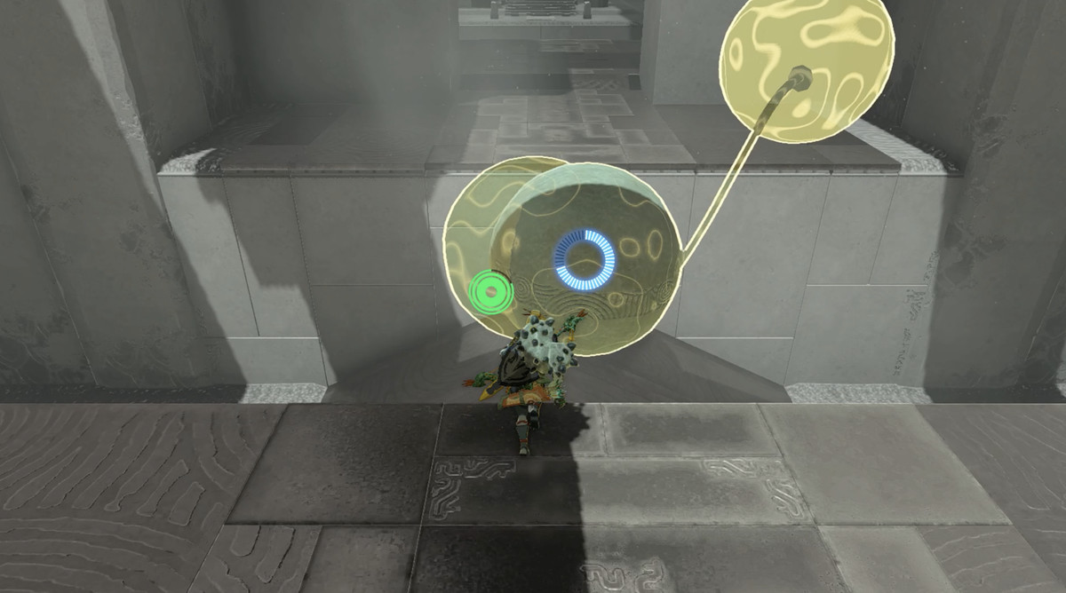 An image of Link using Recall to rewind time on a giant ball in The Legend of Zelda: Tears of the Kingdom. 