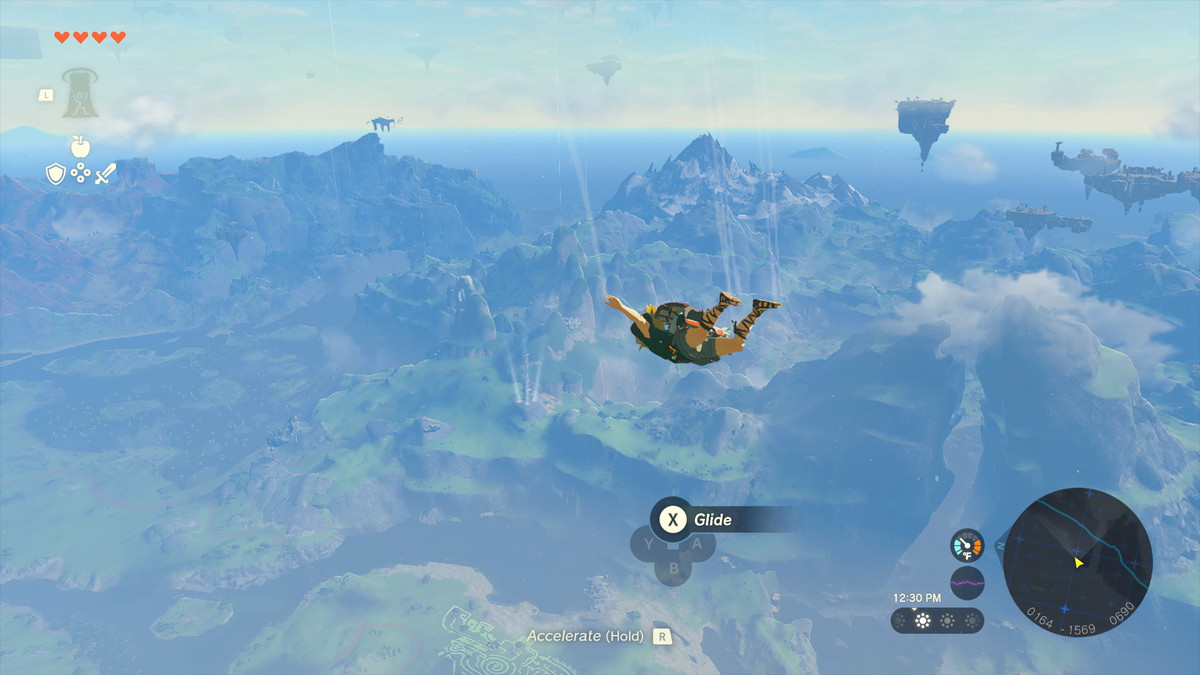 Link skydives after being knocked off of a floating island in The Legend of Zelda: Tears of the Kingdom