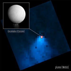 Webb ziet een enorme pluim waterdamp uit de Saturnusmaan Enceladus komen