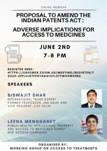 Webinar on ‘The Proposal to Amend the Indian Patents Act: Adverse Implications for Access to Medicines’ [June 2]