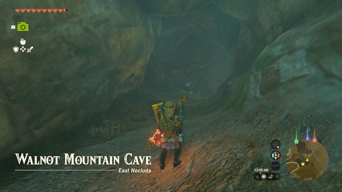 Link stands in the entrance to Walnot Mountain Cave in Zelda: Tears of the Kingdom