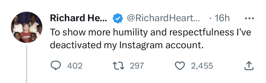 Richard Heart's Tweet