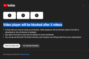 YouTube는 광고를 차단하는 사용자의 동영상을 차단하고 있습니다.
