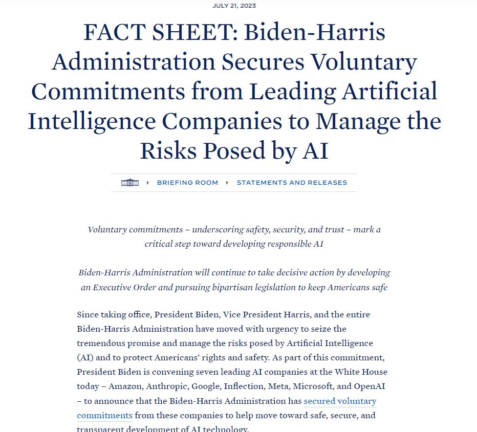 AI companies commit to safe and transparent AI — White House