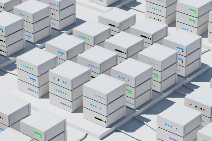 3d render of abstract database. Server stack concept. Data processing center.