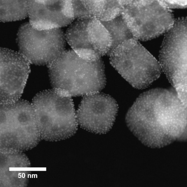 platinum nanoparticles distributed onto perovskite nanocubes