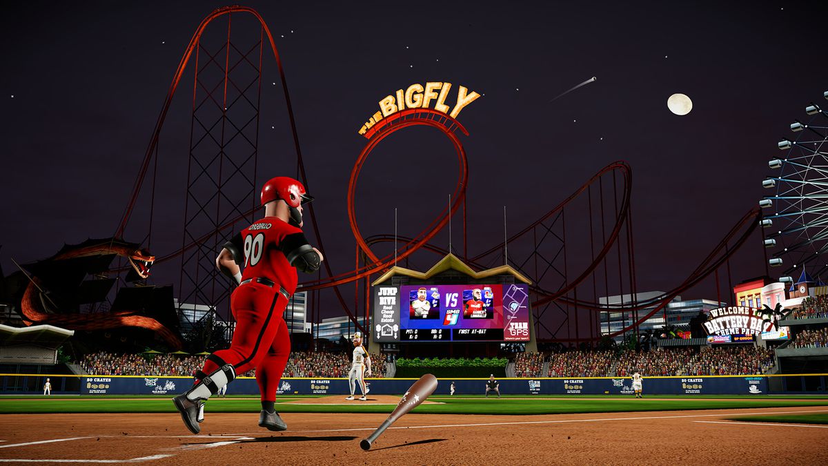 Hammer Longballo alustab oma baasjooksu pärast mängus Super Mega Baseball 4 koduri löömist