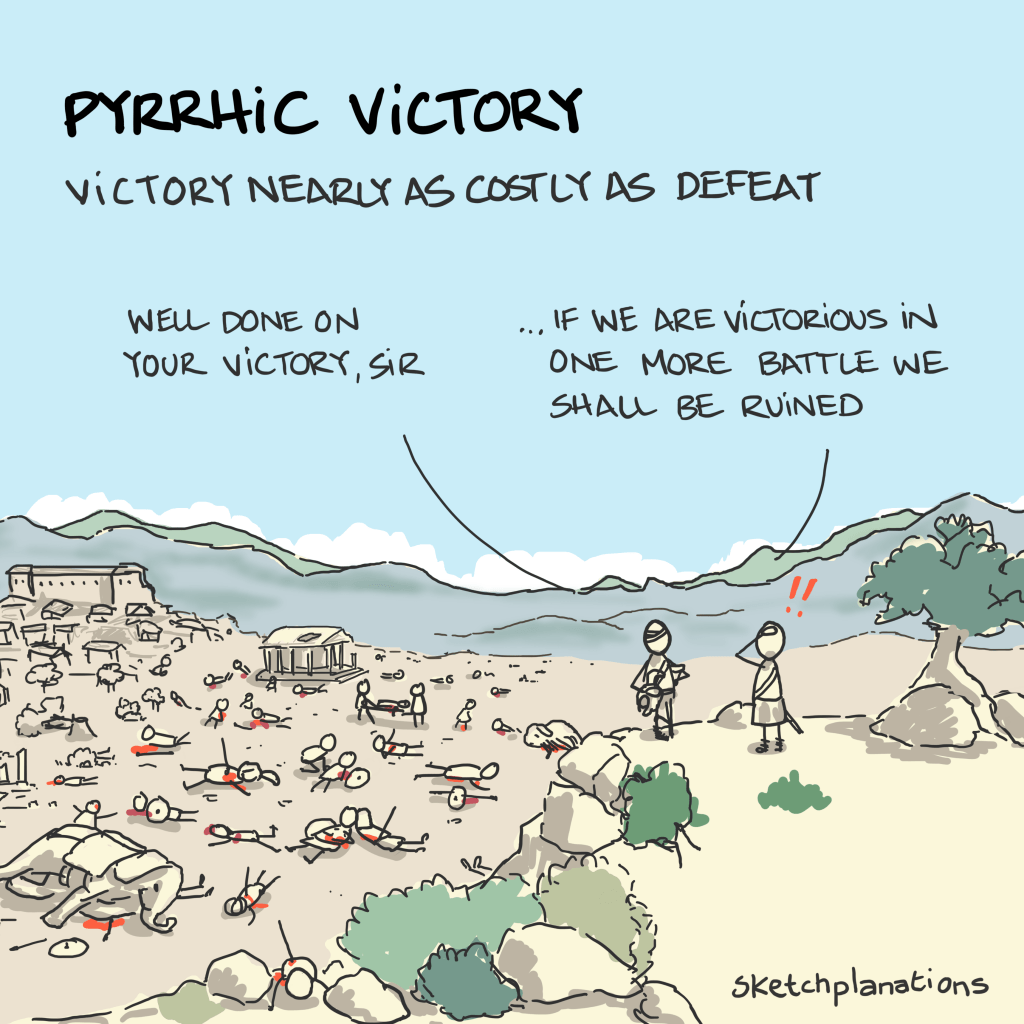 An image of a sketch explaining the meaning of "Pyrrhic Victory."
