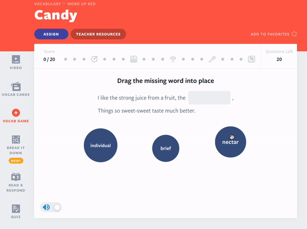 Flocabulary Урок Candy Vocab Game