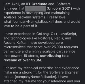 Akhil's AI-generated cover letter.