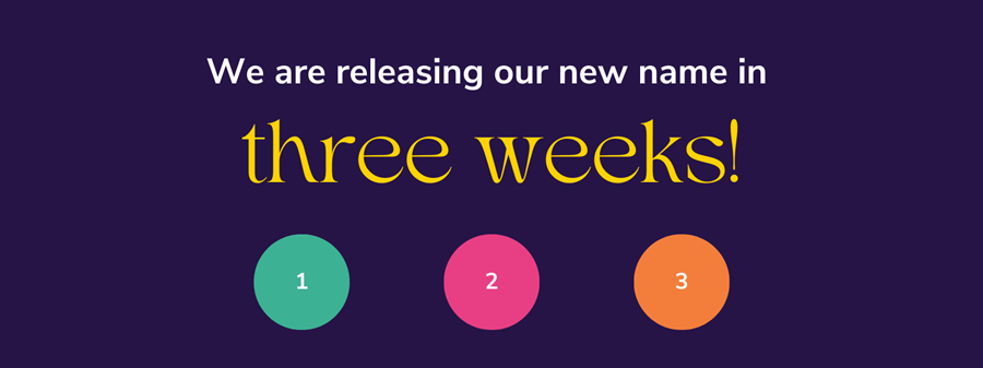 We are releasing our new name in three weeks! Numbers 1, 2, and 3 in brightly colored circles