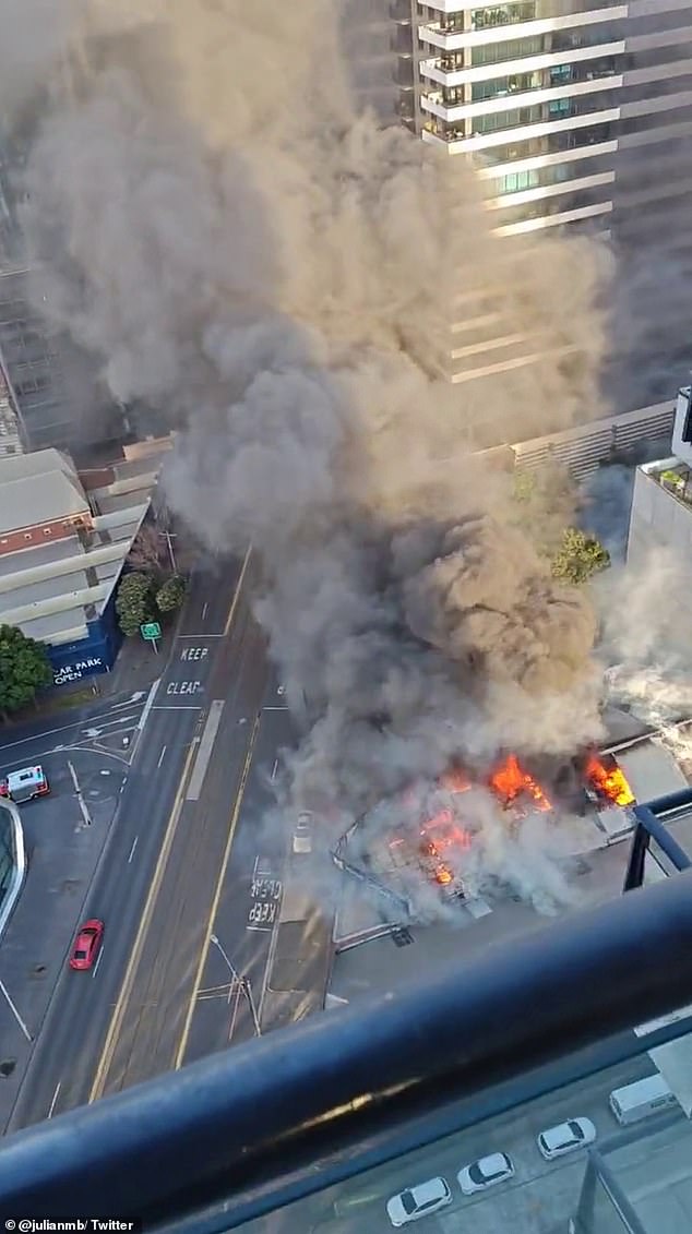 A factory erupted into flames at Clarendon St, Southbank, Melbourne on Thursday afternoon