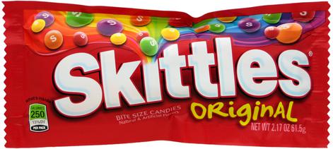 An image of a packet of Skittles. 