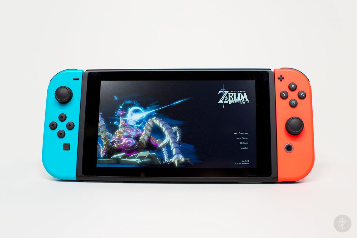Nintendo Switch handheld mode with Zelda menu