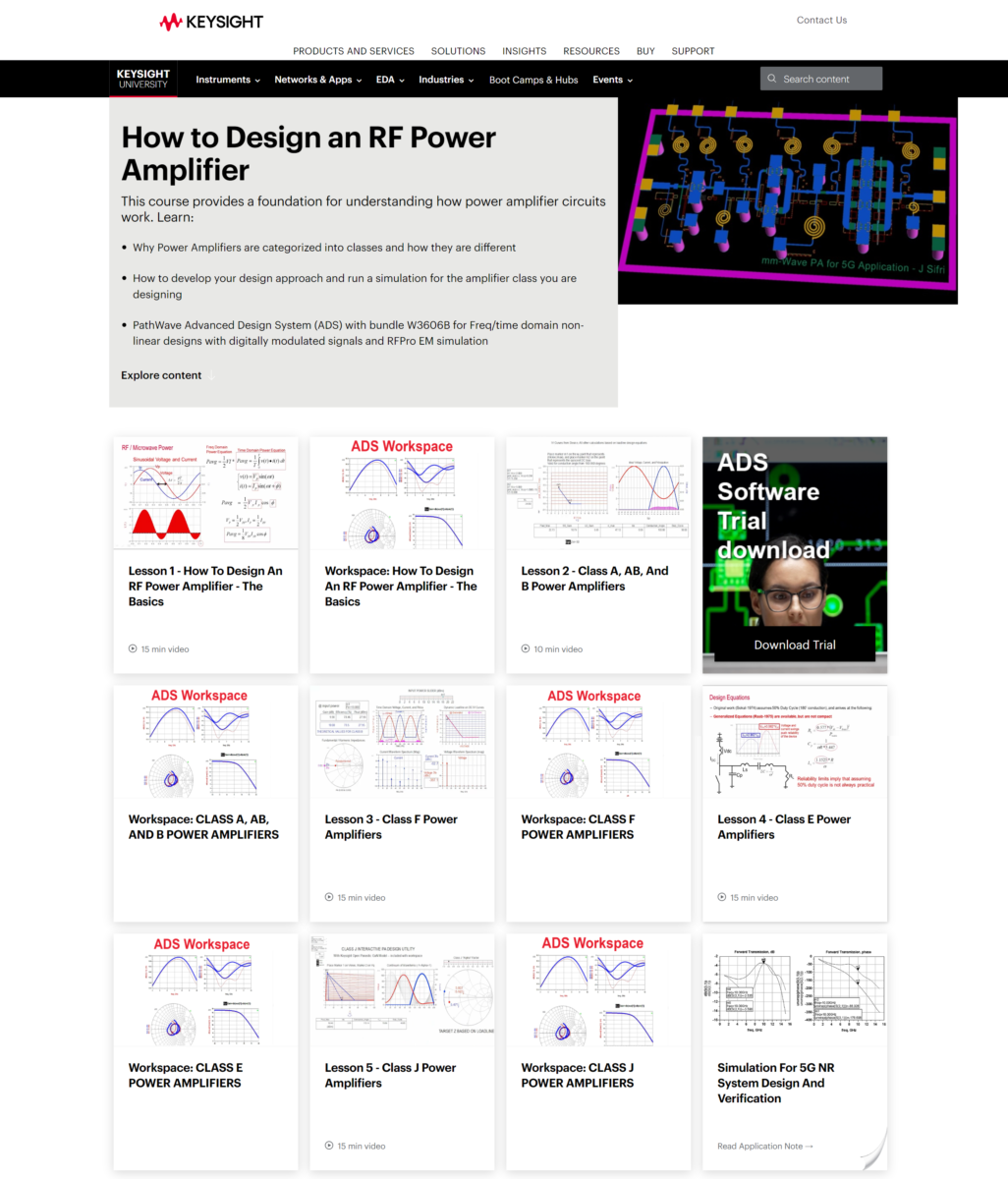 Zrzut ekranu z kursu Jak zaprojektować wzmacniacz mocy RF